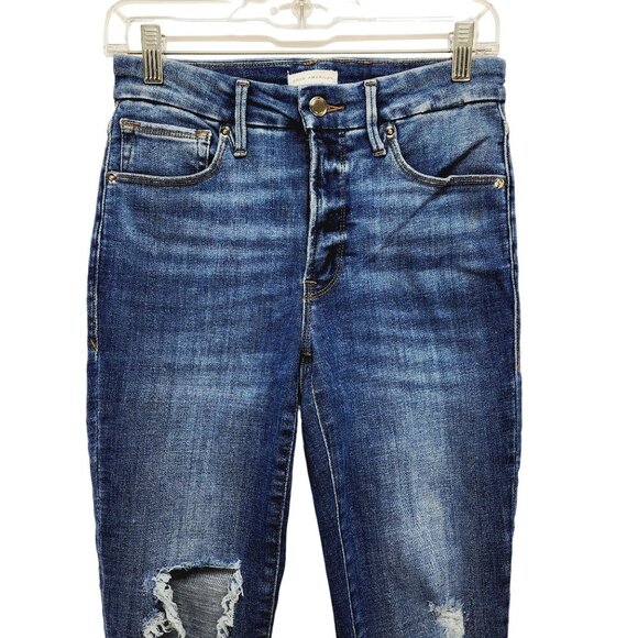 Good American Womens Distressed Skinny Jeans 4/27 Blue Denim - Picture 6 of 12